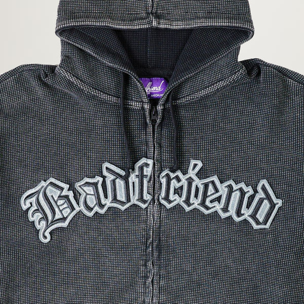 Badfriend Waffle Knit Full Zip Sweater (Off-Black) - NewYakCity