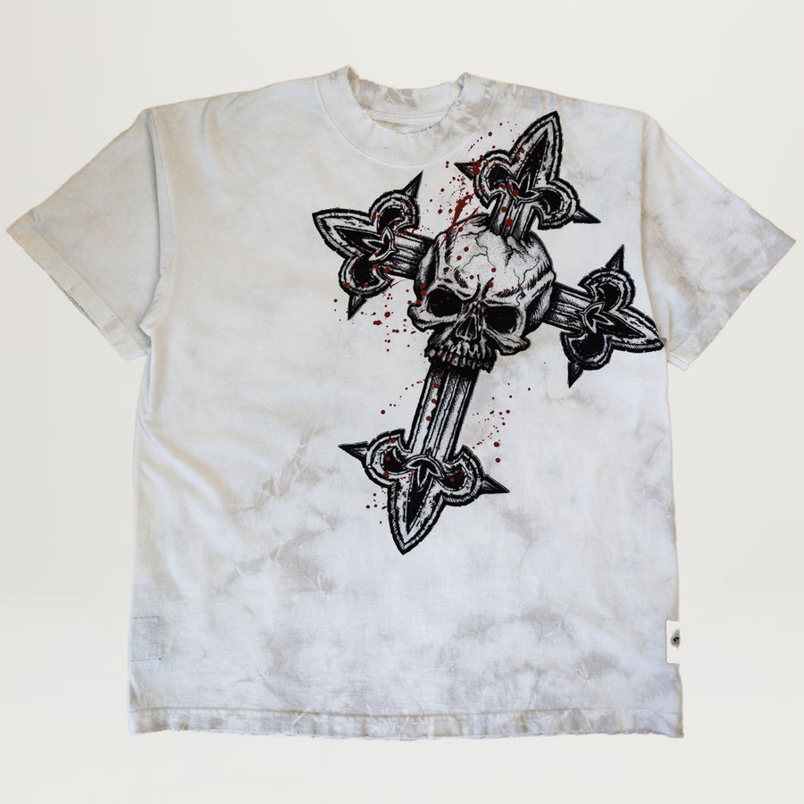 Affliction Cross Tee (Light Grey/White Tea Stain)