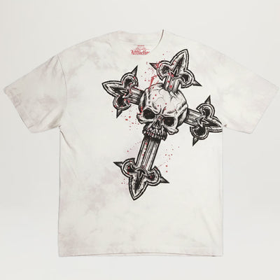 Affliction Cross Tee (Light Grey/White Tea Stain)