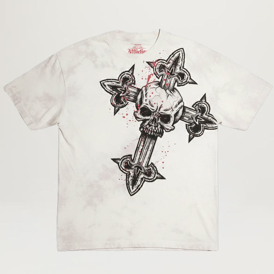 Affliction Cross Tee (Light Grey/White Tea Stain)