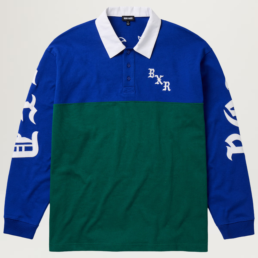 Born X Raised Color Blocked Rugby Shirt (Blue/Green)