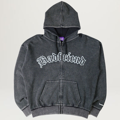 Badfriend Waffle Knit Full Zip Sweater (Off-Black)