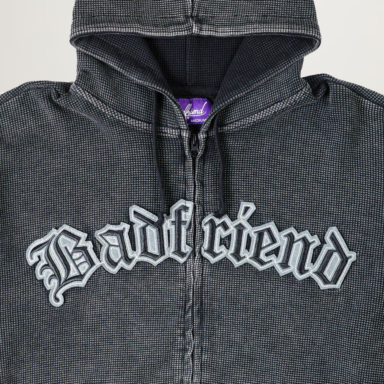 Badfriend Waffle Knit Full Zip Sweater (Off-Black)