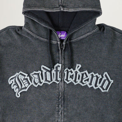 Badfriend Waffle Knit Full Zip Sweater (Off-Black)