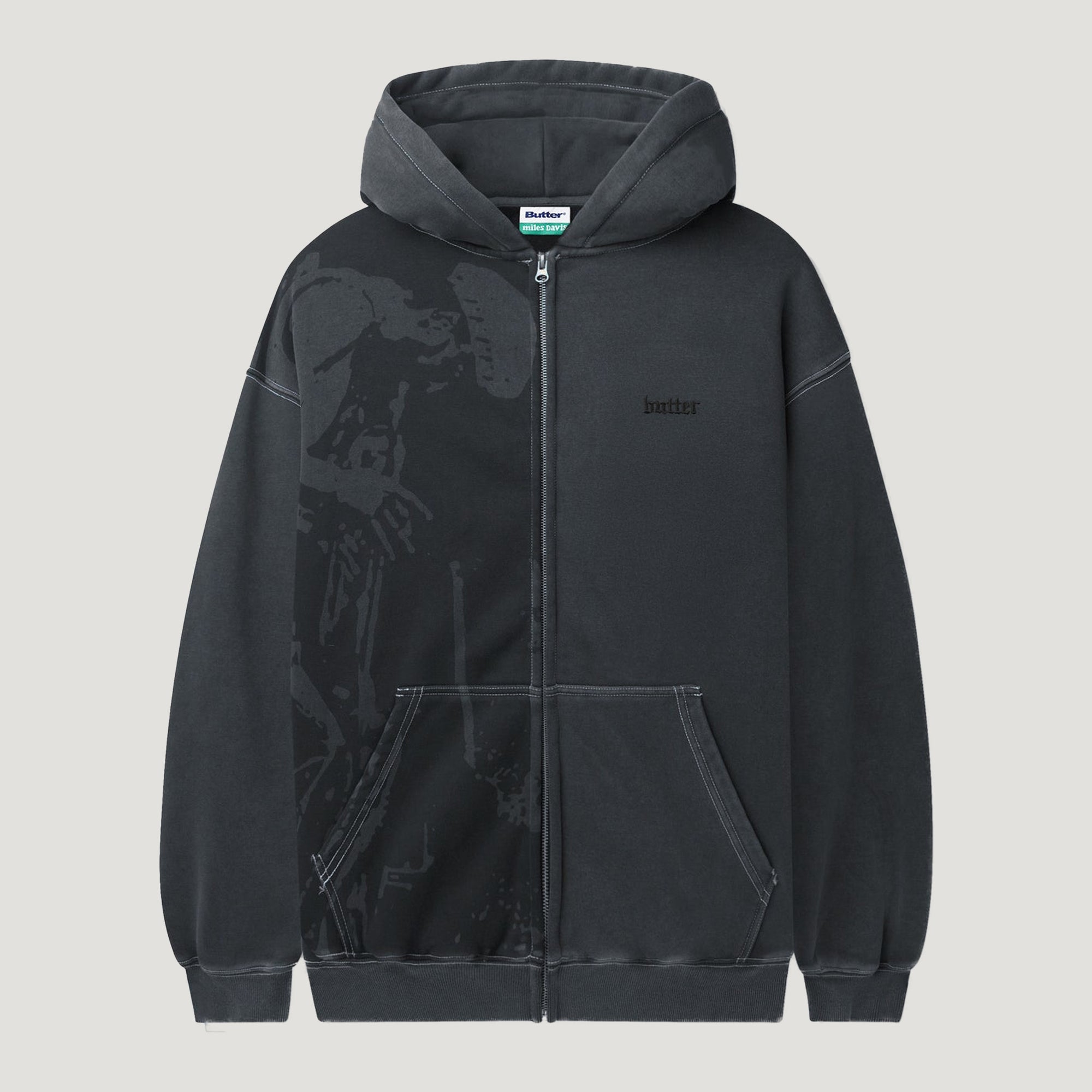 Butter Goods X Miles Davis Thanks Zip-Thru Hoodie (Charcoal)