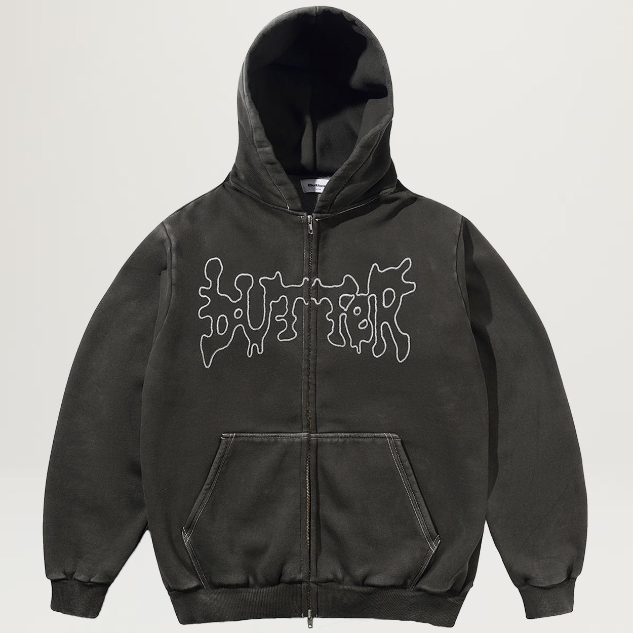 Butter Goods Blotch Zip-Thru Hoodie (Washed Black)