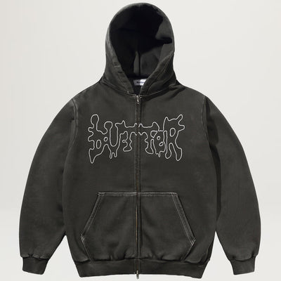 Butter Goods Blotch Zip-Thru Hoodie (Washed Black)