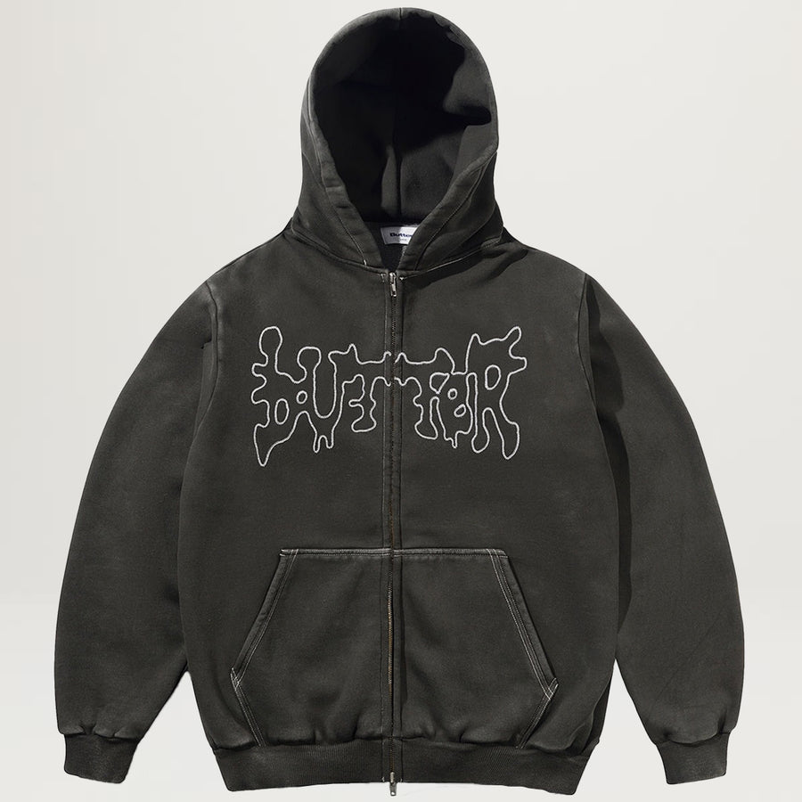 Butter Goods Blotch Zip-Thru Hoodie (Washed Black)