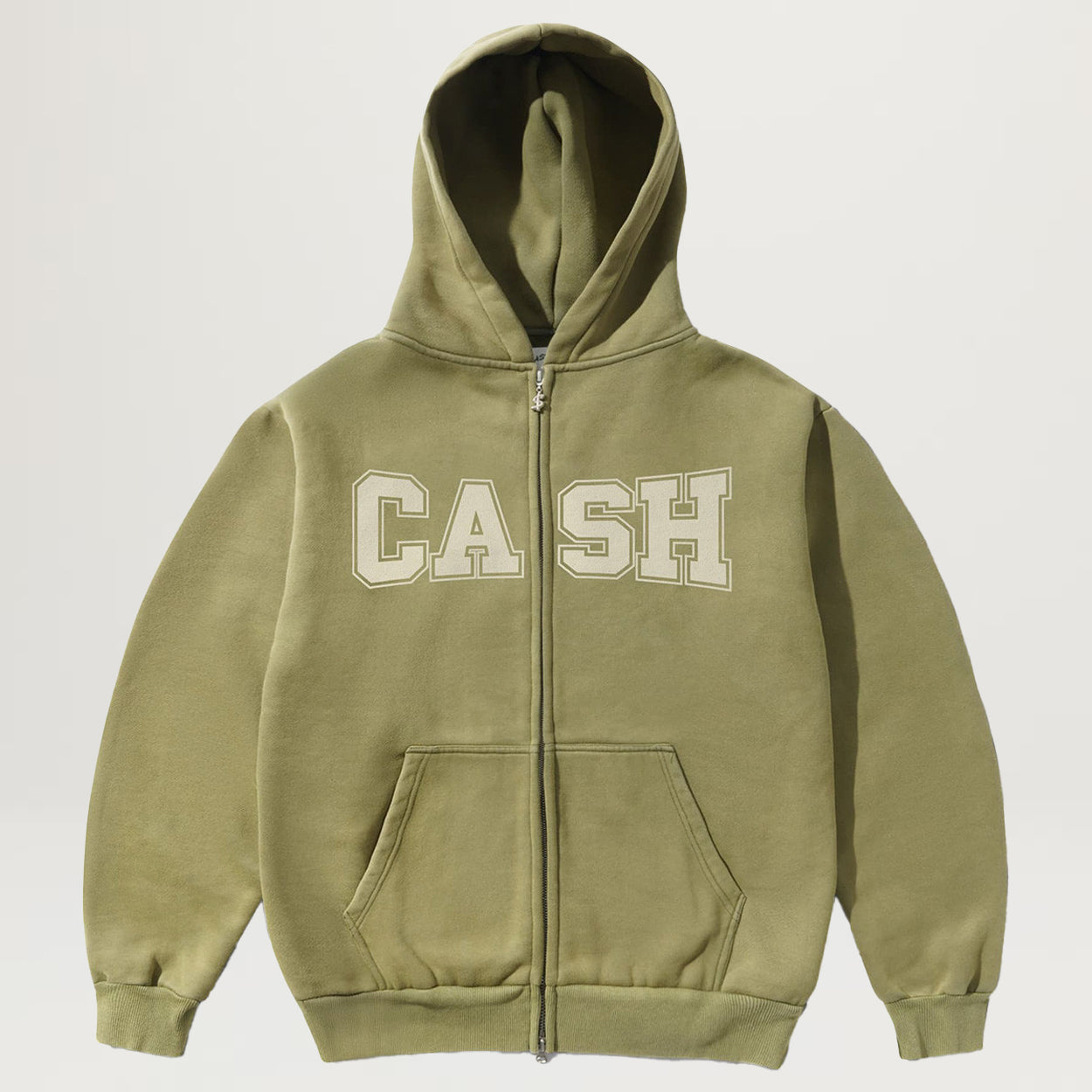 Cash Only Campus Zip-Thru Hoodie (Washed Olive)