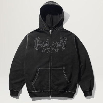 Cash Only Strip Zip-Thru Hoodie (Washed Black)