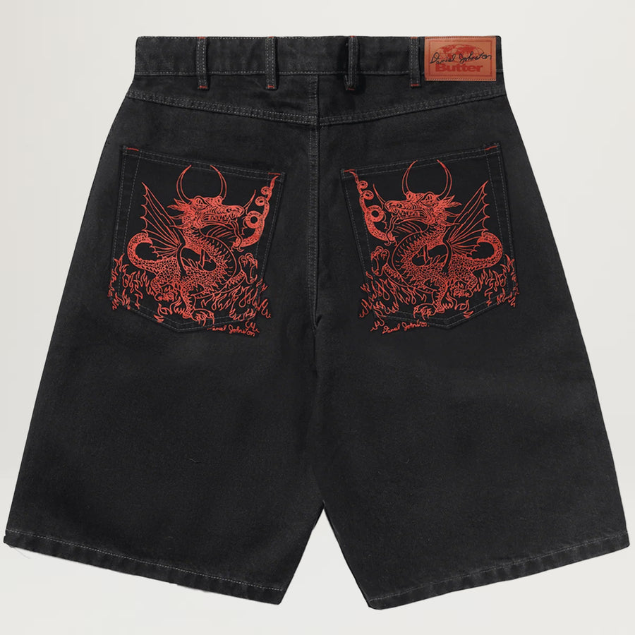 Butter Goods Dragon Denim Shorts (Washed Black)