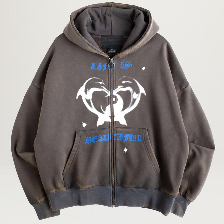 Jungles Beautiful Life Zip Hoodie (Vintage Grey)