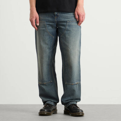 Carhartt WIP Double Knee Pant (Blue Worn Used Wash) - Size 40/32