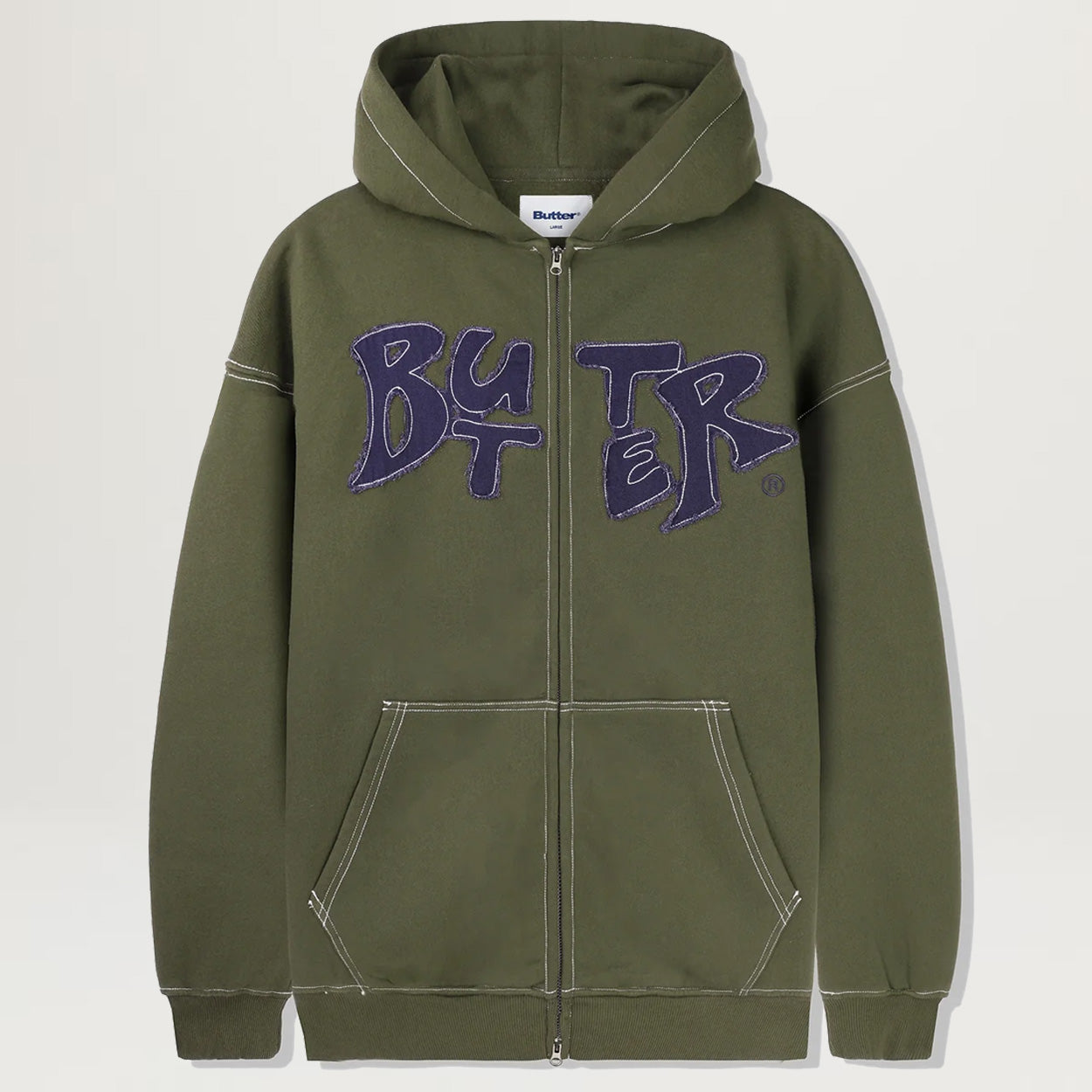 Butter Goods Fabric Applique Zip Hoodie (Army)